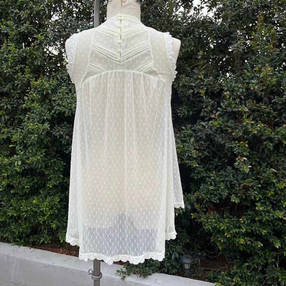 Free People Fiona Victorian Mesh Lace Cream Fairy Top XS Boho - Picture 3 of 8